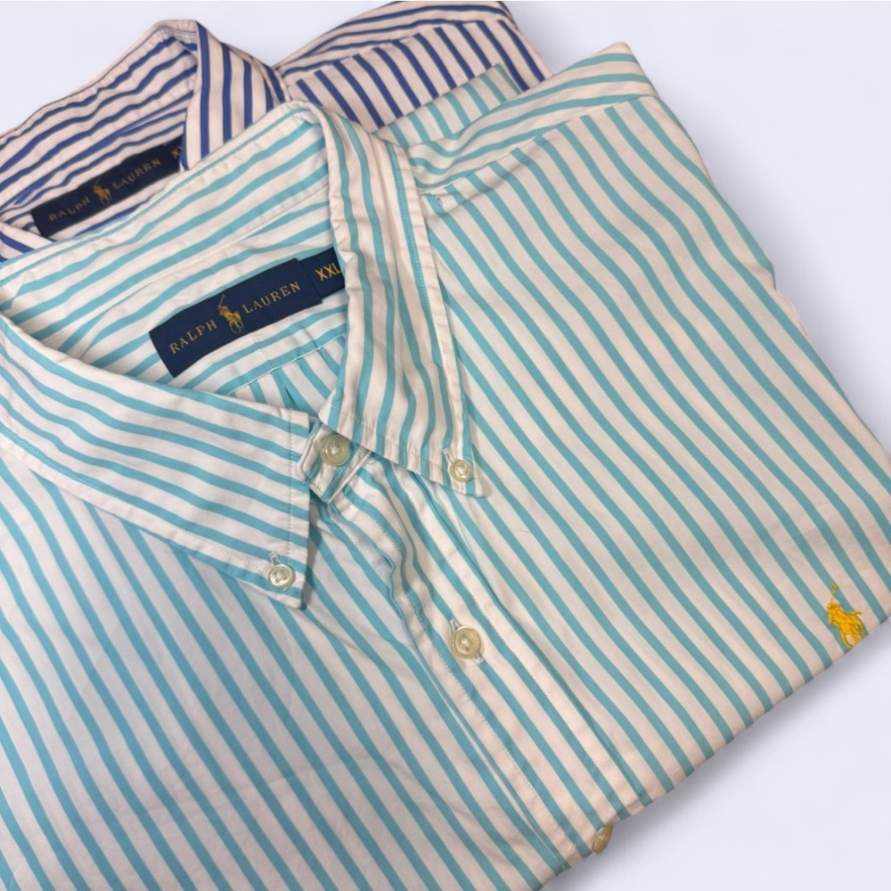 Ralph Lauren XXL Striped Button Down Shirt Lot (2)‎ Blue & Aqua Classic Fit